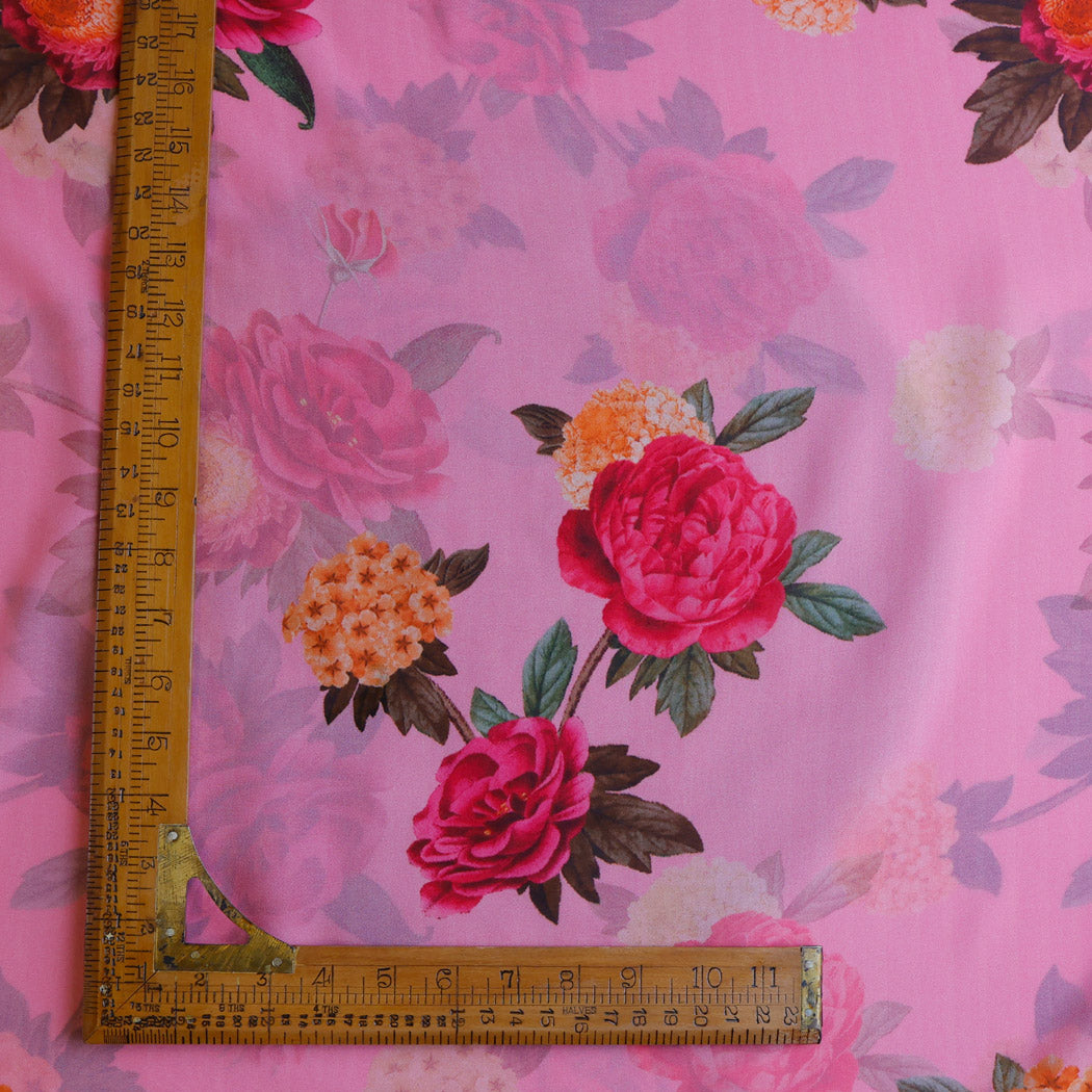 Pastel Pink Color Georgette Fabric With Floral Printed Pattern