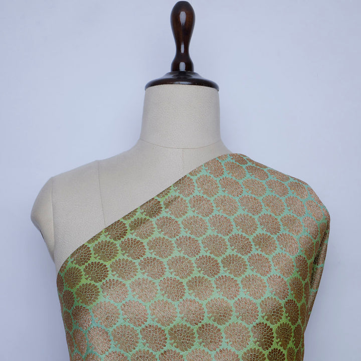 Light Green Color Silk Fabric With Floral Buttis