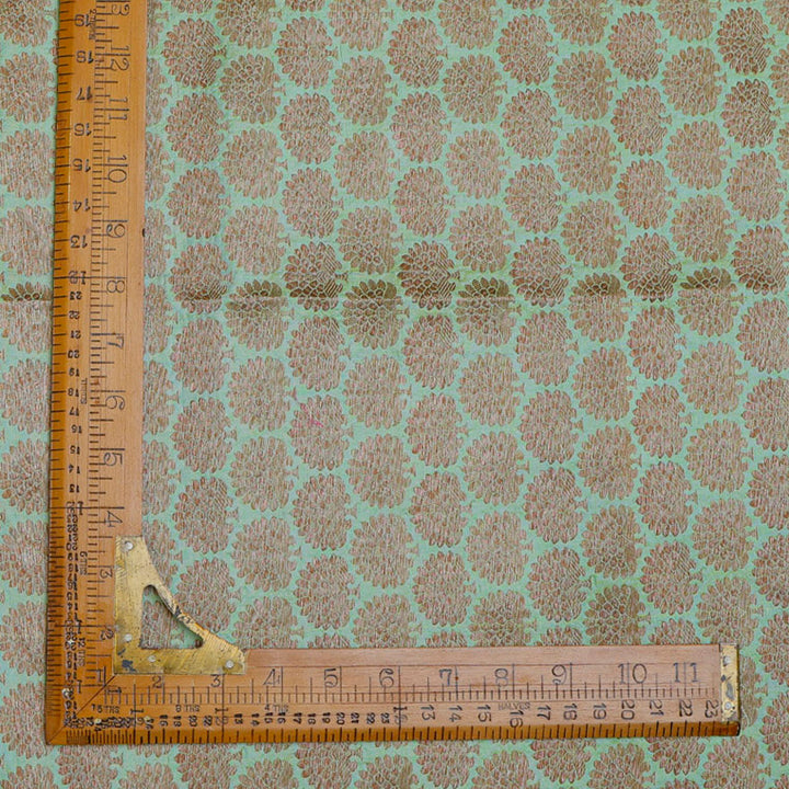 Light Green Color Silk Fabric With Floral Buttis