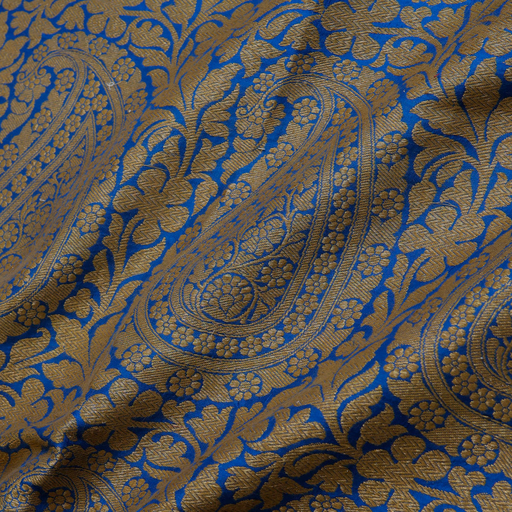 Azure Blue Color Silk Fabric With Floral Design Pattern
