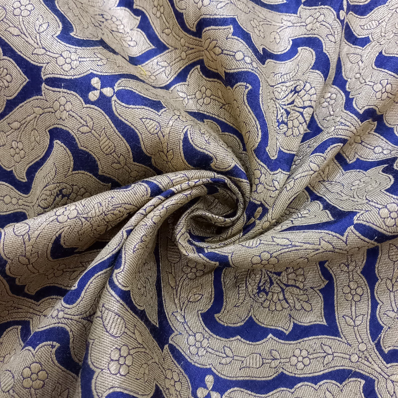 Navy Blue Colour Jamawar Banarasi Silk Handloom Fabric