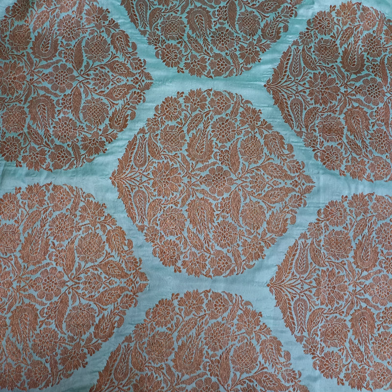 Electric Blue Jamawar Banarasi Fabric With Floral Motifs