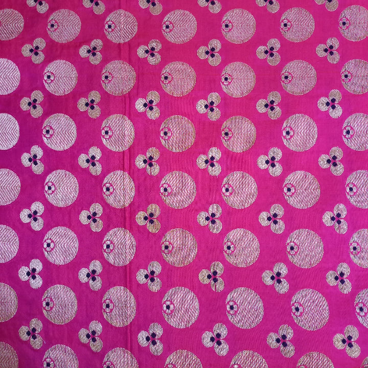 Hot Pink Colour Floral Brocade Silk Fabric