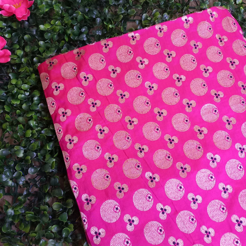 Hot Pink Colour Floral Brocade Silk Fabric