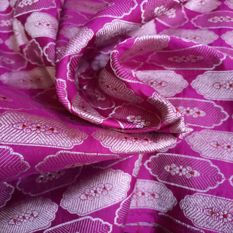 Fuchsia-Pink Color Brocade With Floral Buttas Silk Fabric