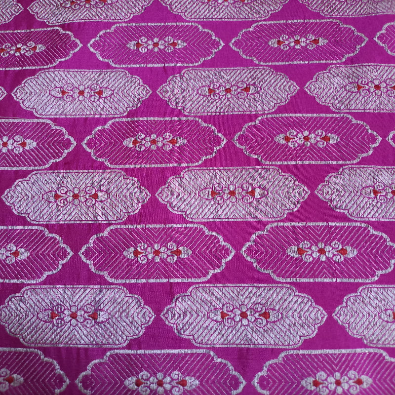 Fuchsia-Pink Color Brocade With Floral Buttas Silk Fabric