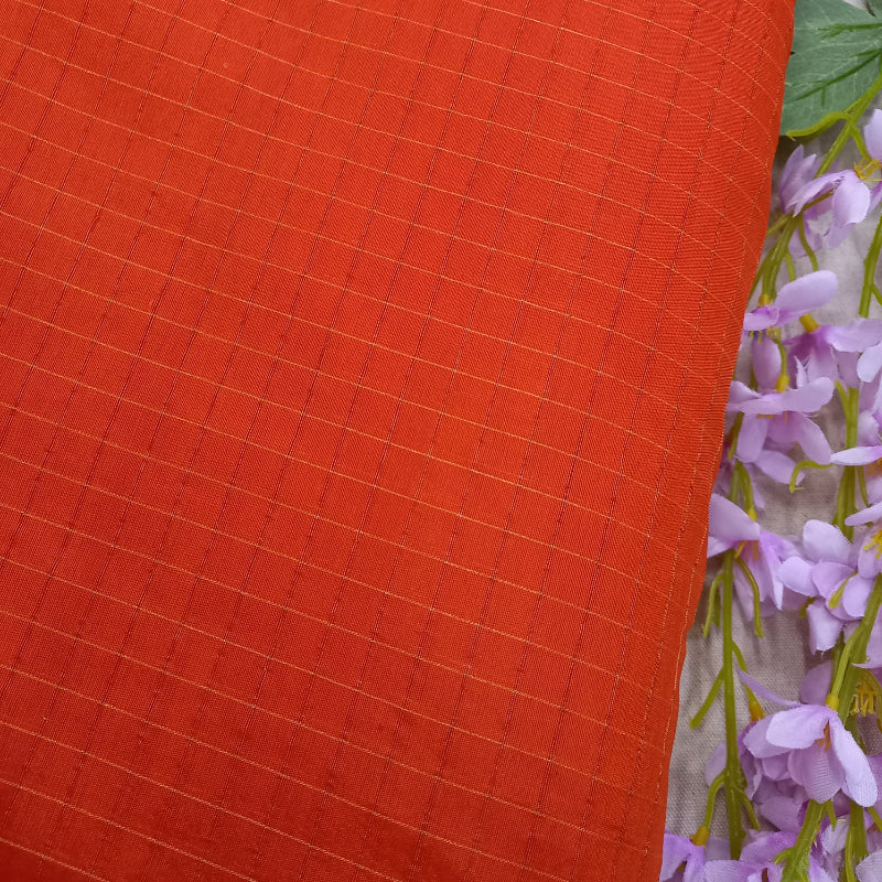 Fire Orange Colour Checked Silk Fabric