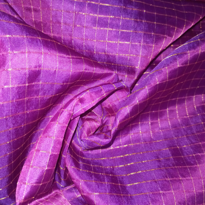 Violet Colour Checked Silk Fabric