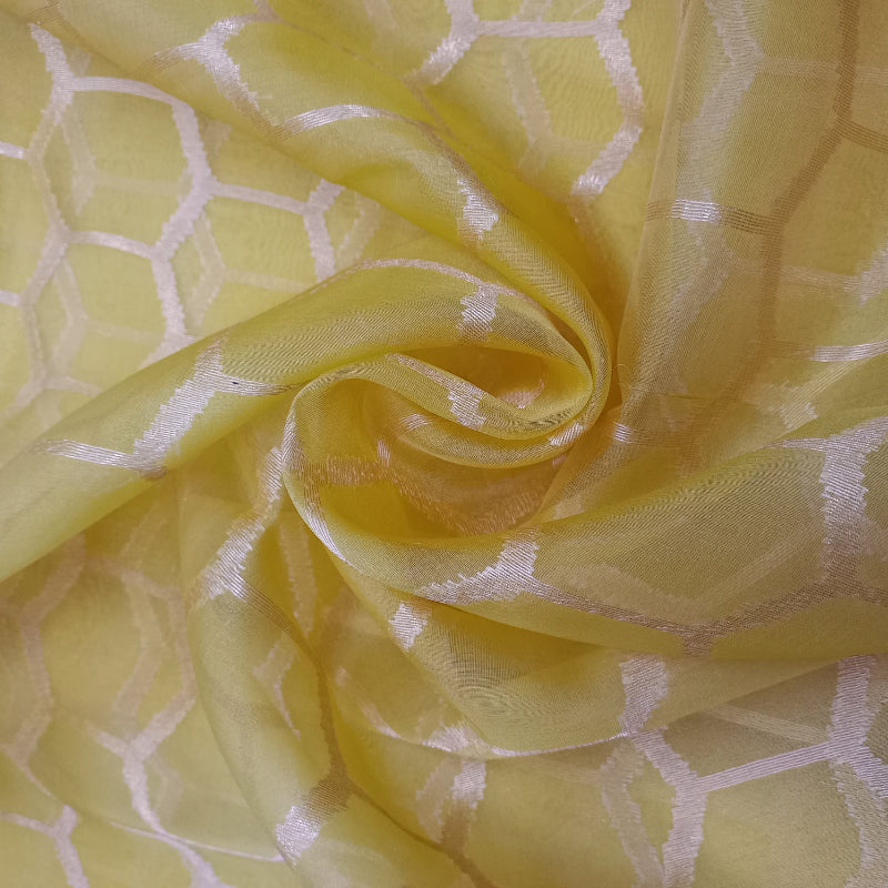 Lemon Yellow Colour Organza Handloom Fabric