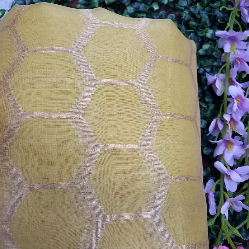 Lemon Yellow Colour Organza Handloom Fabric