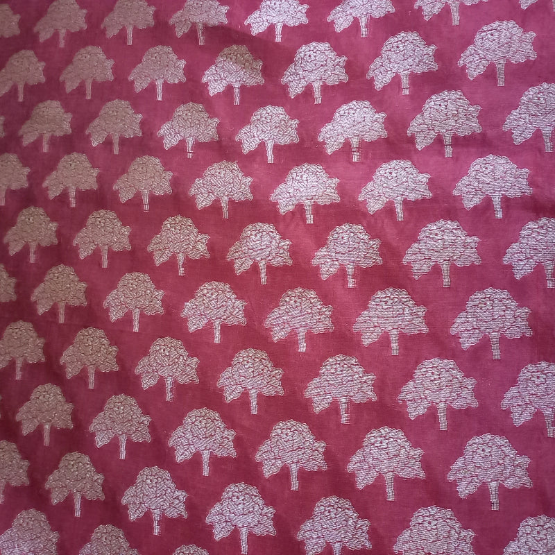 Carmine Red Jamawar Banarasi Fabric With Floral Motifs