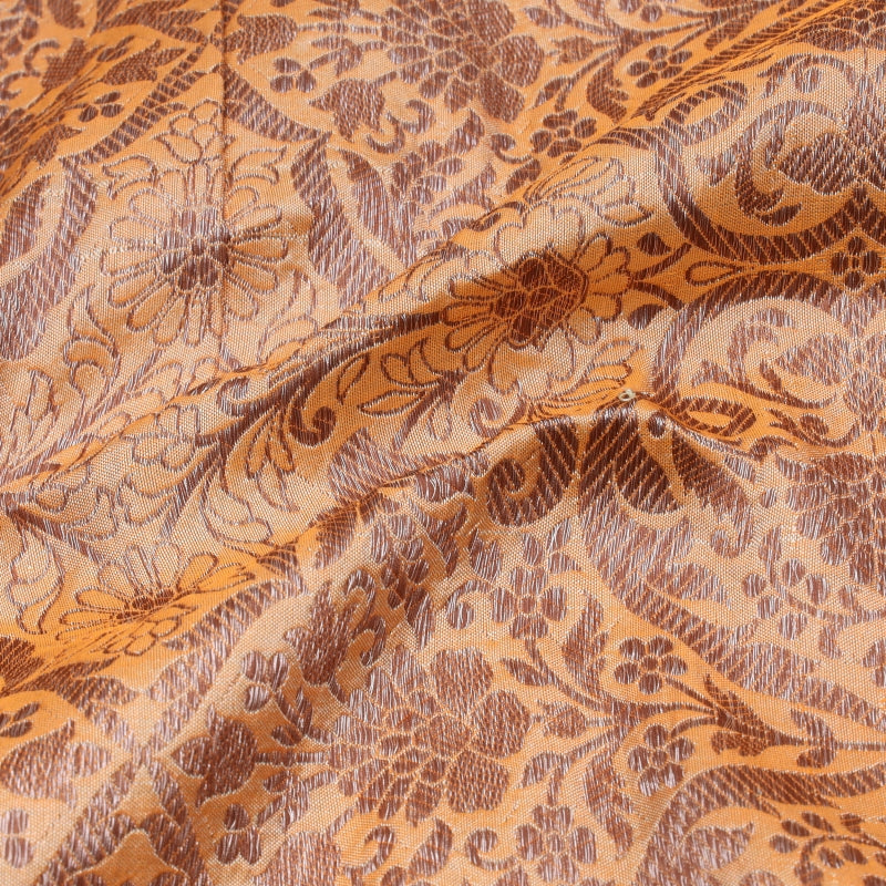 Pastel Orange Color Jamavar Silk Fabric With Floral Pattern