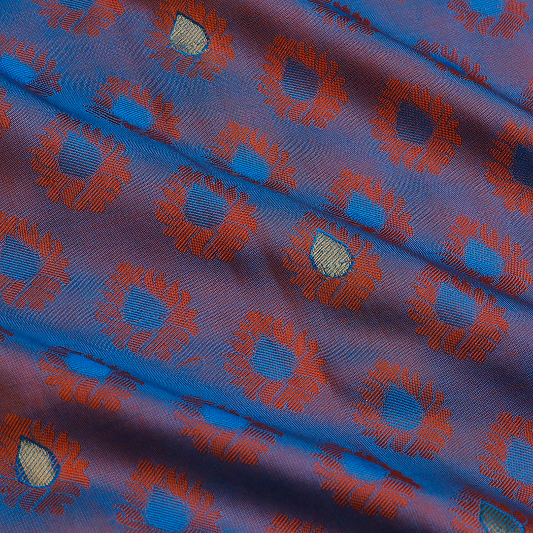 Blue Red Color Silk Fabric With Floral Buttis