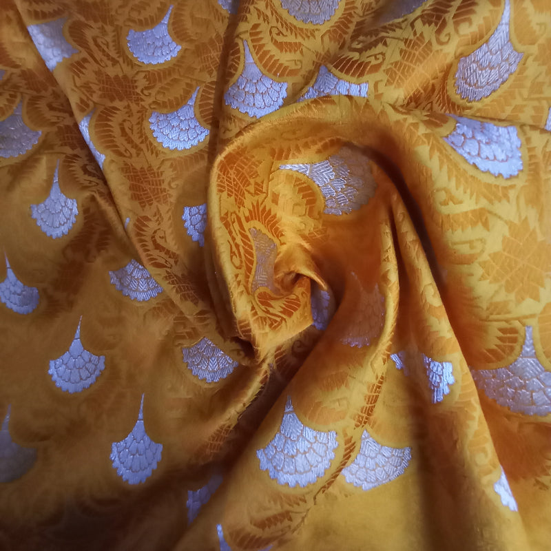 Mustared Yellow Floral Buttas Brocade Fabric