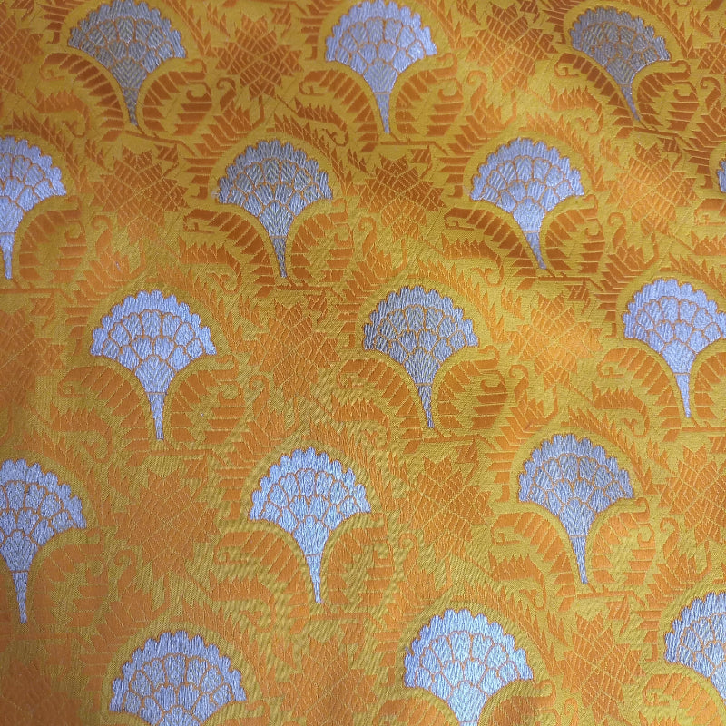 Mustared Yellow Floral Buttas Brocade Fabric