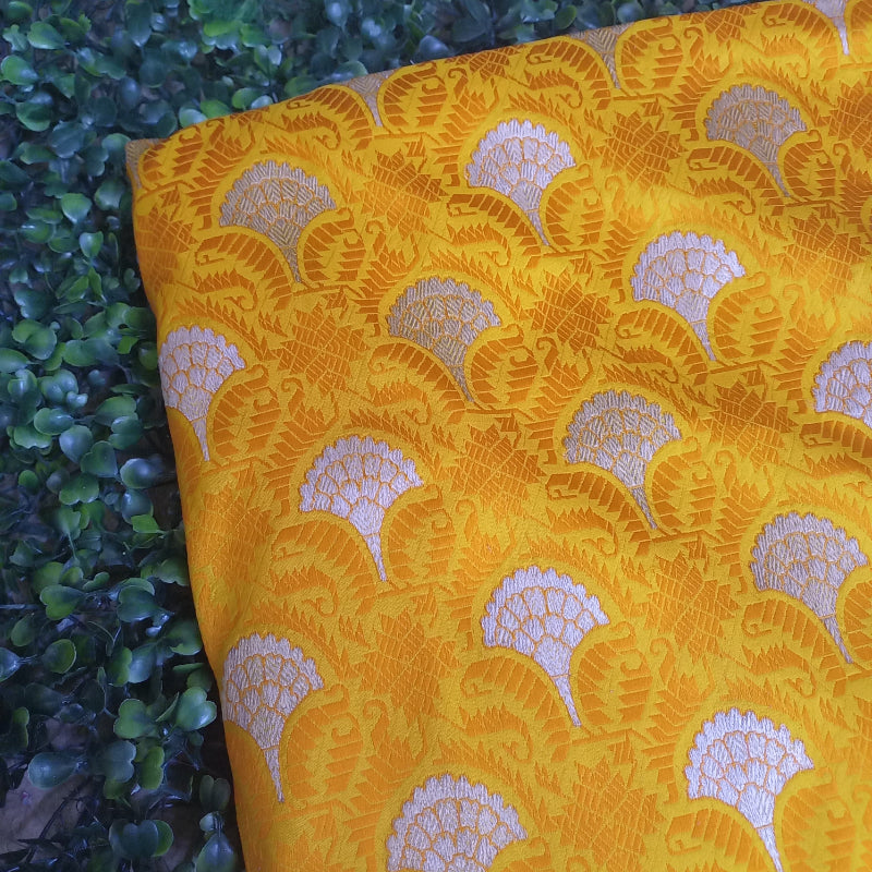 Mustared Yellow Floral Buttas Brocade Fabric