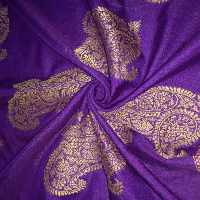 Violet Colour Jamawar Silk Fabric With Floral Paisly Buttas