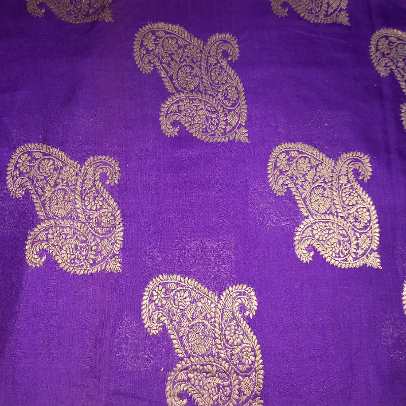 Violet Colour Jamawar Silk Fabric With Floral Paisly Buttas