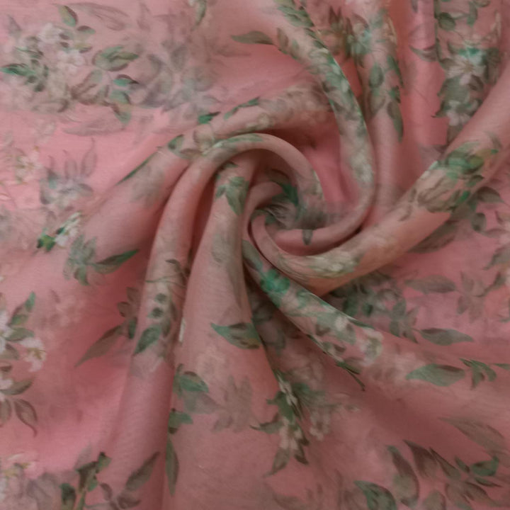 Pastel Pink Color Silk Fabric With Floral Motif Pattern