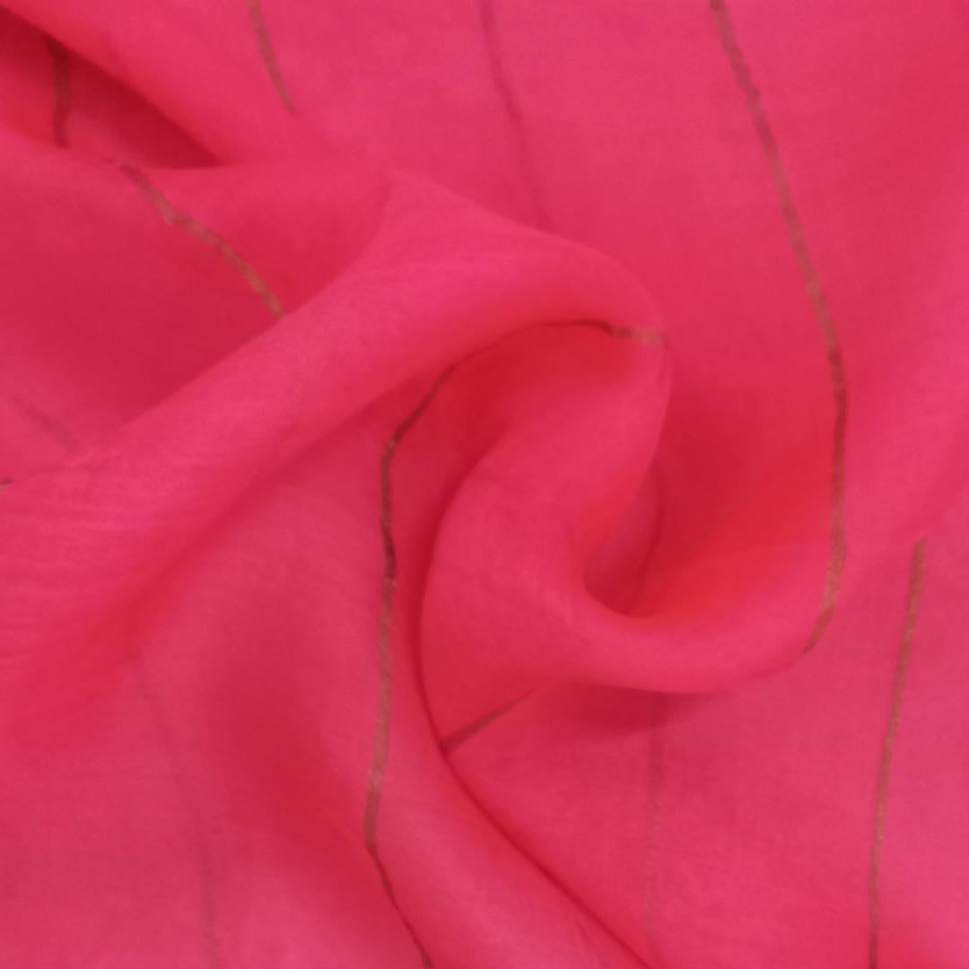 Bright Pink Color Silk Fabric With Stripes Pattern