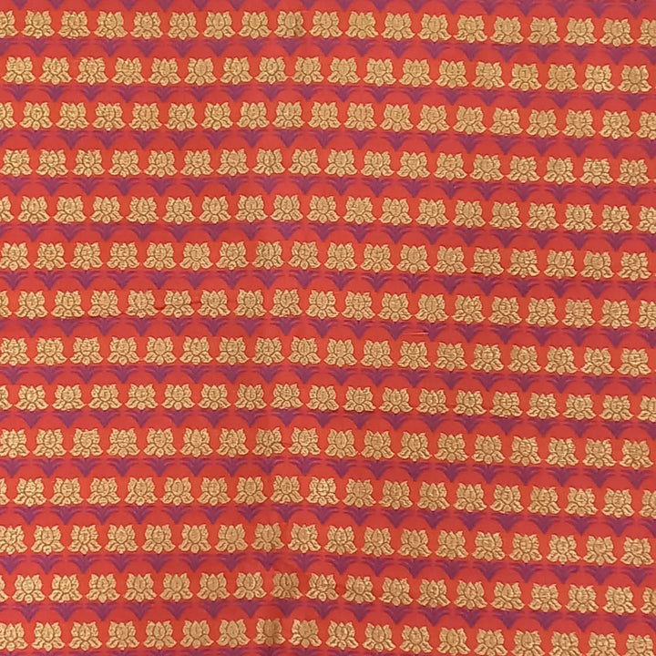 Orange Color Silk Fabric With Floral Motifs