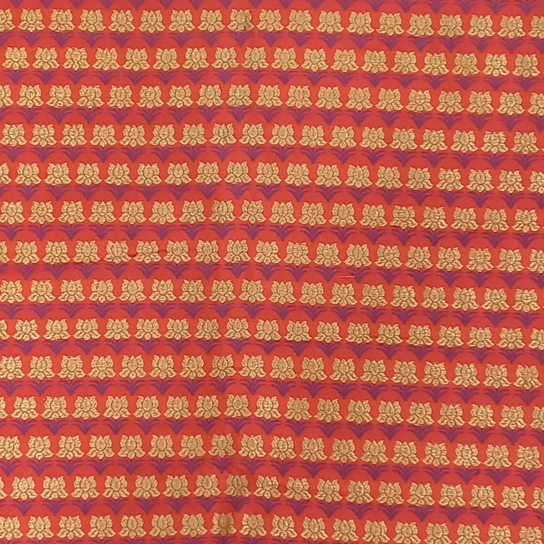 Orange Color Silk Fabric With Floral Motifs