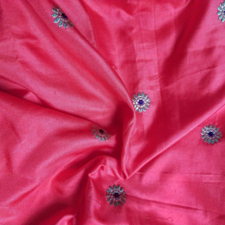 Ruby Pink Banarasi Silk Handloom Fabric