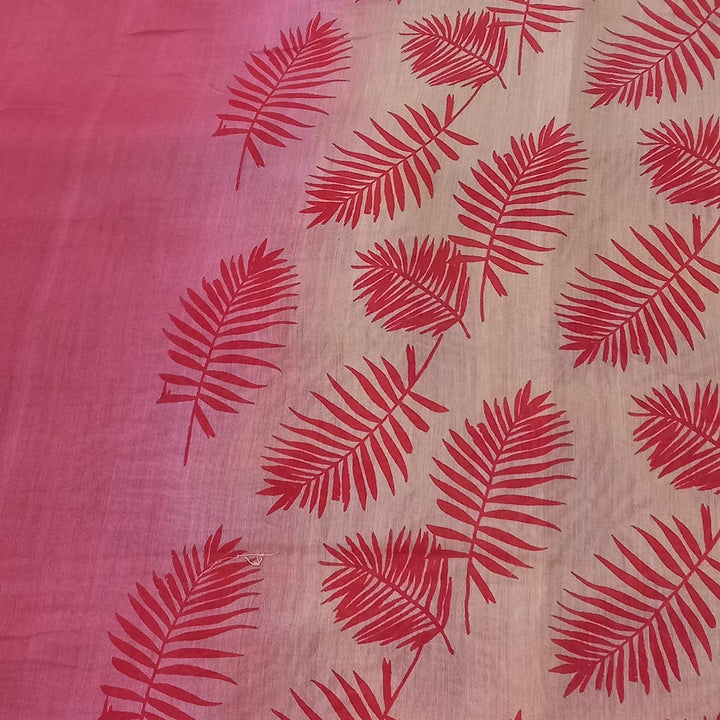 Light Cream Color Silk Fabric With Printed Leaf Design