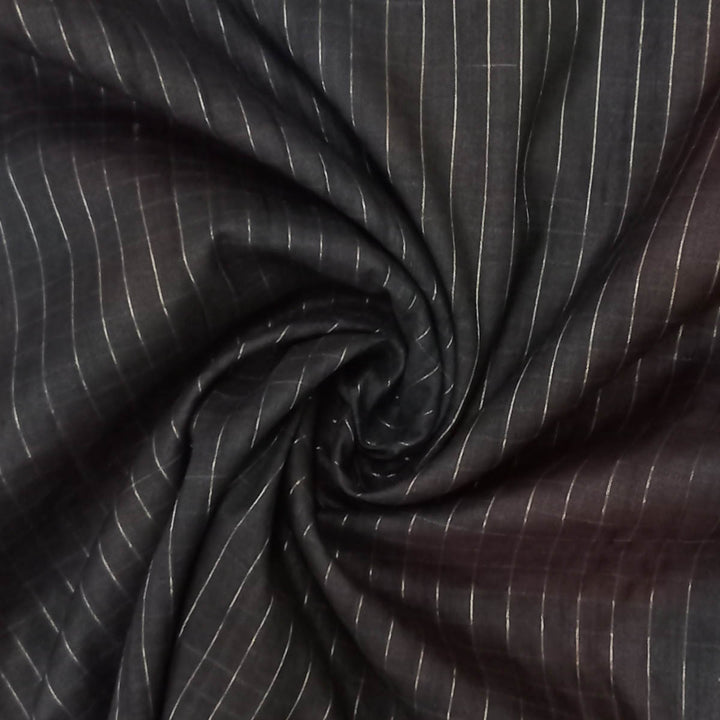 Charcoal Black Color Silk Fabric With Stripes Pattern