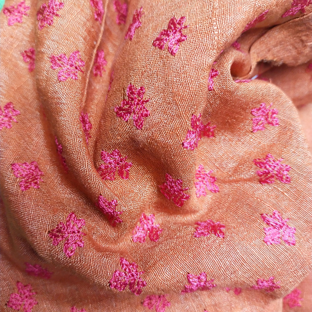 Orange Silk Embroidery Fabric