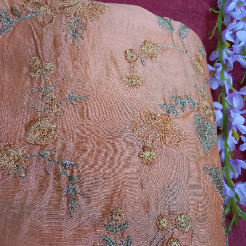 Pale Orange Embroidered Chanderi Fabric