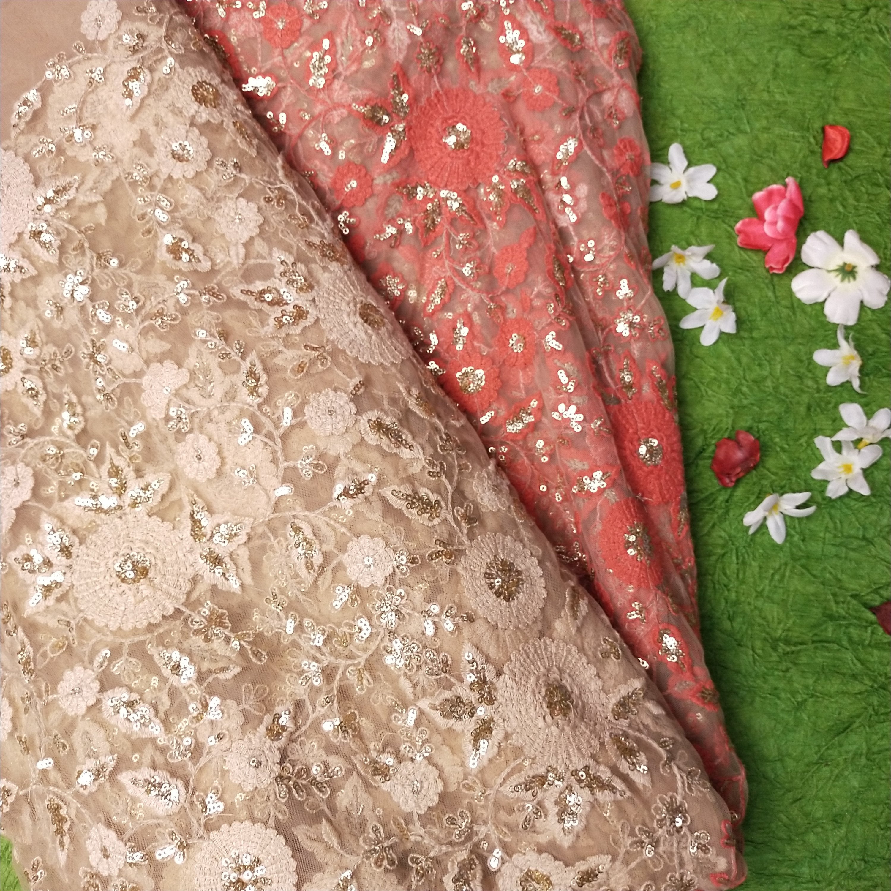 Dusky Peach Net Embroidery Fabric