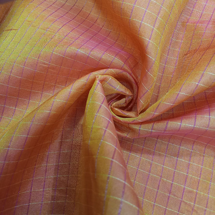 Orange Colour Checked Silk Fabric