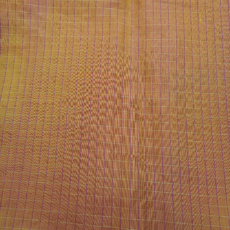 Orange Colour Checked Silk Fabric