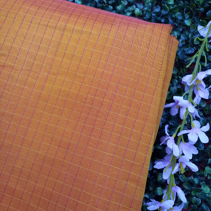 Orange Colour Checked Silk Fabric