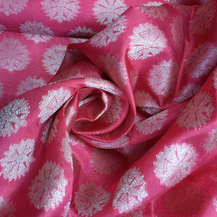 Maroon Colour Silk Fabric With Floral Bhuttas