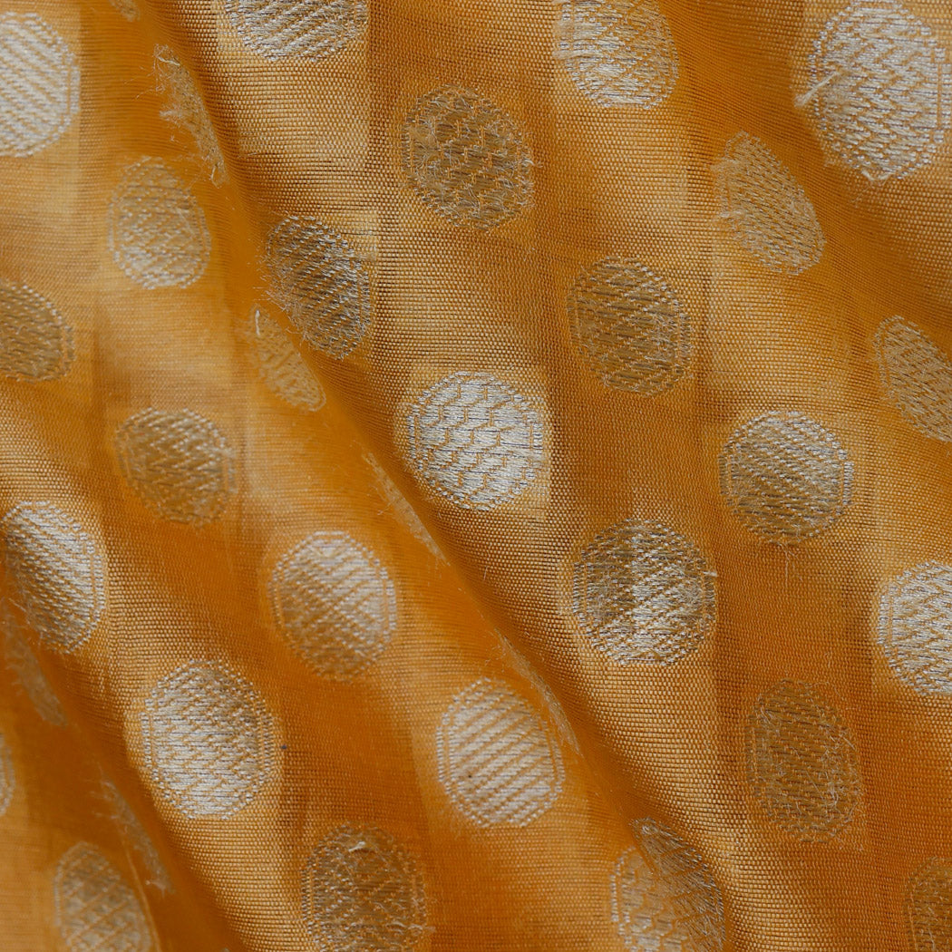 Light Orange Color Silk Fabric With Polka Dots