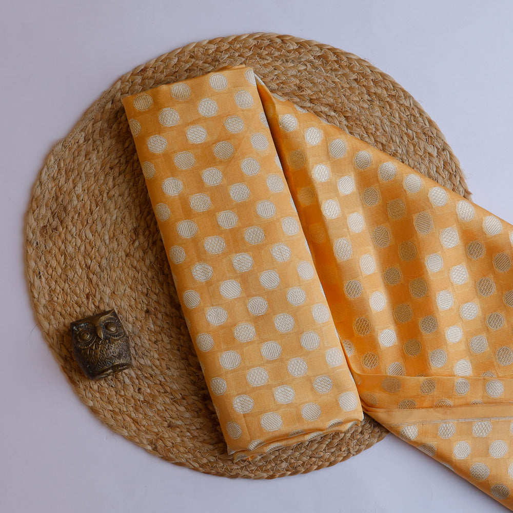 Light Orange Color Silk Fabric With Polka Dots