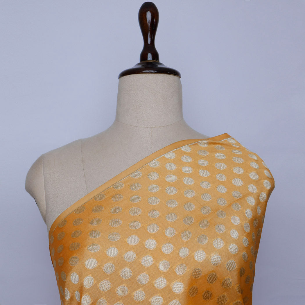 Light Orange Color Silk Fabric With Polka Dots