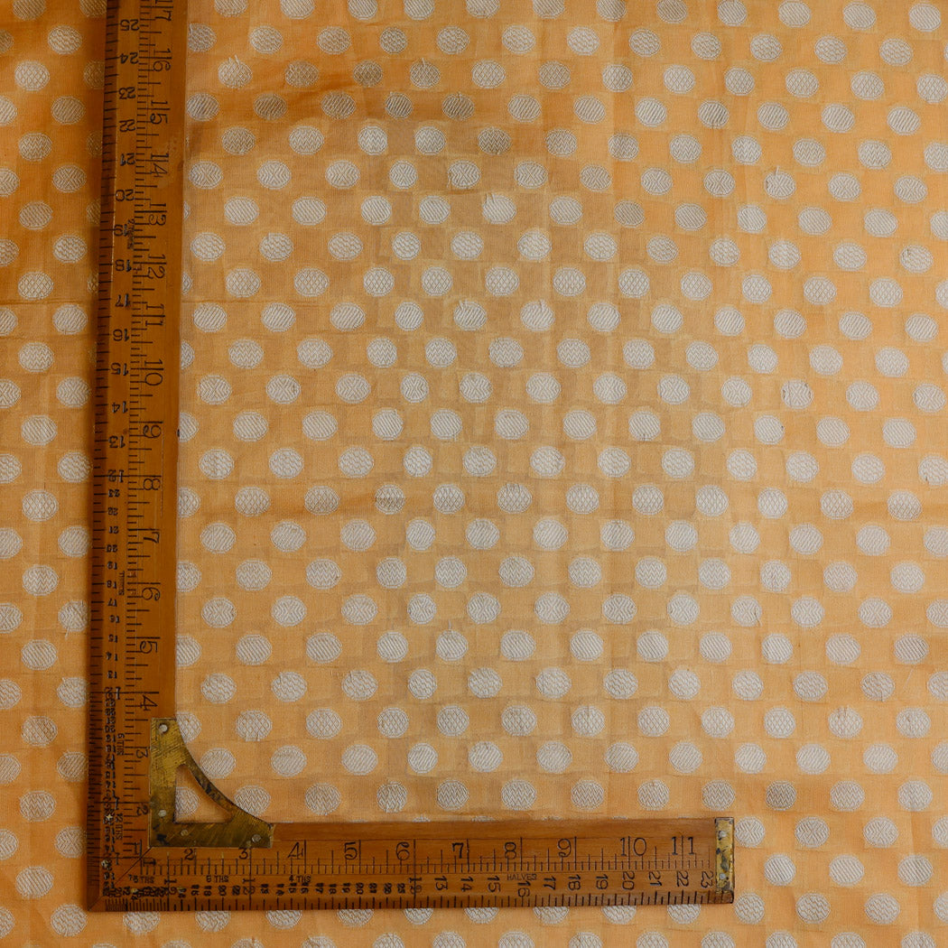 Light Orange Color Silk Fabric With Polka Dots