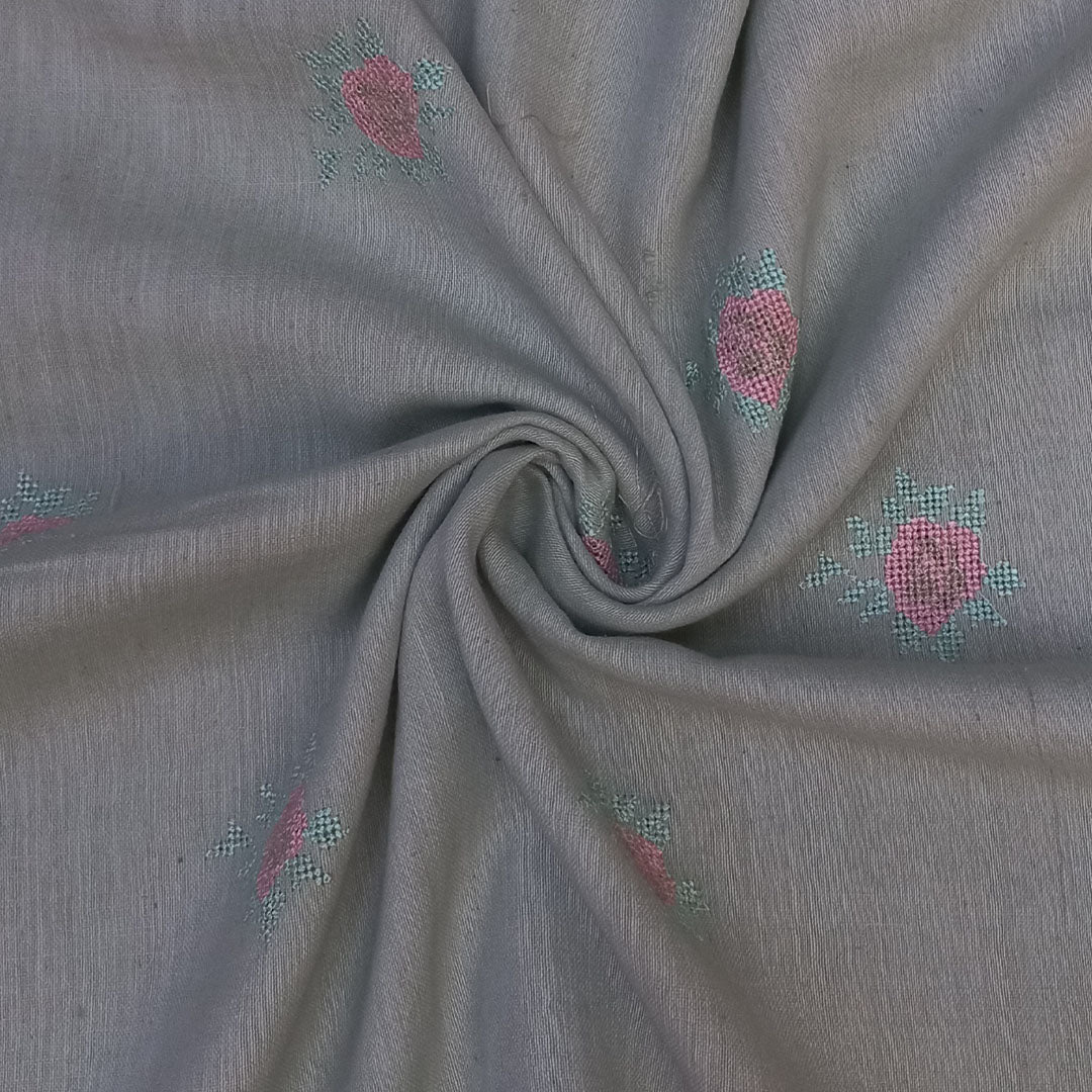 Pastel Grey Color Silk Fabric With Floral Motifs