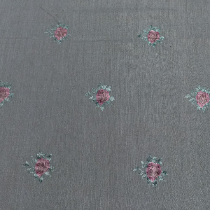 Pastel Grey Color Silk Fabric With Floral Motifs