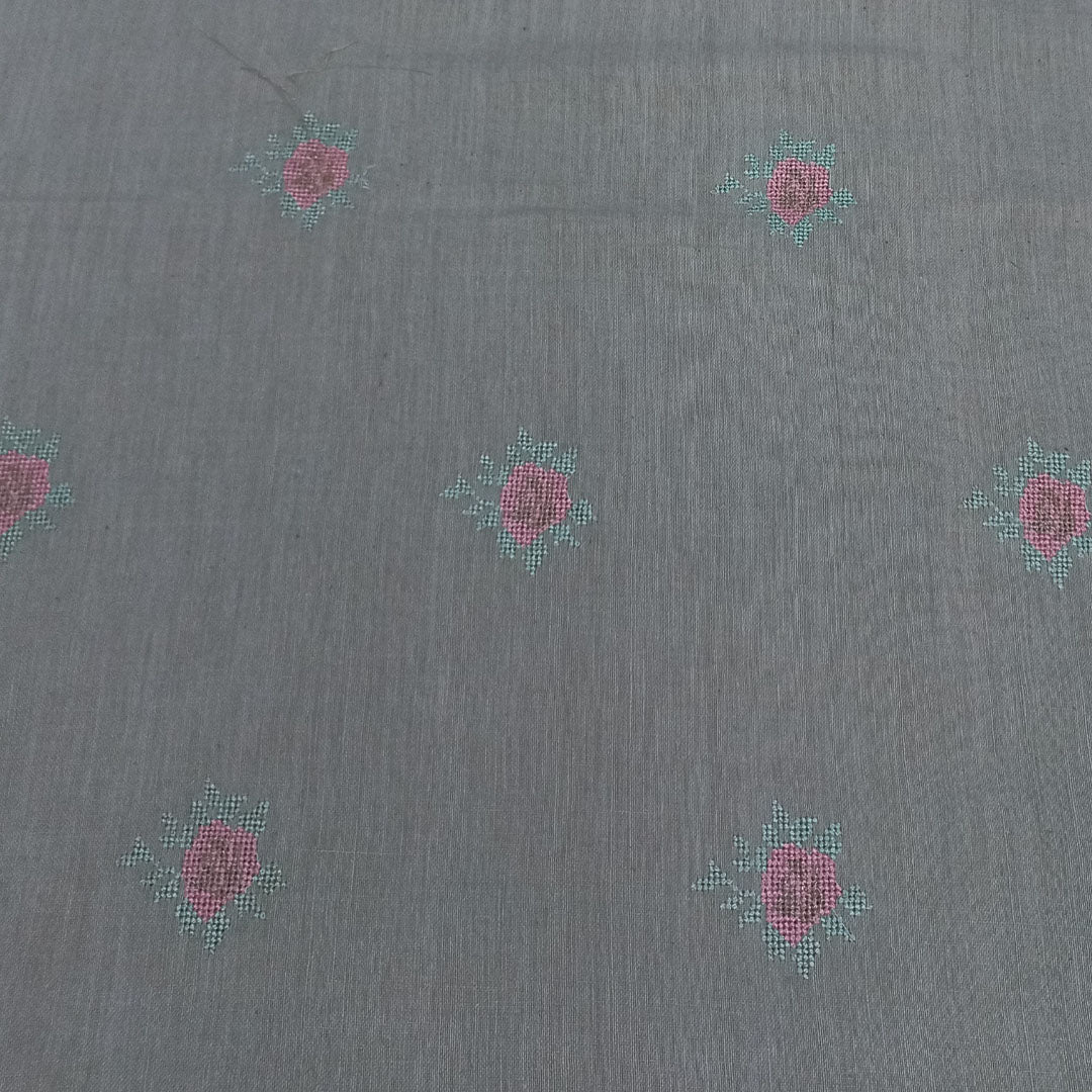 Pastel Grey Color Silk Fabric With Floral Motifs