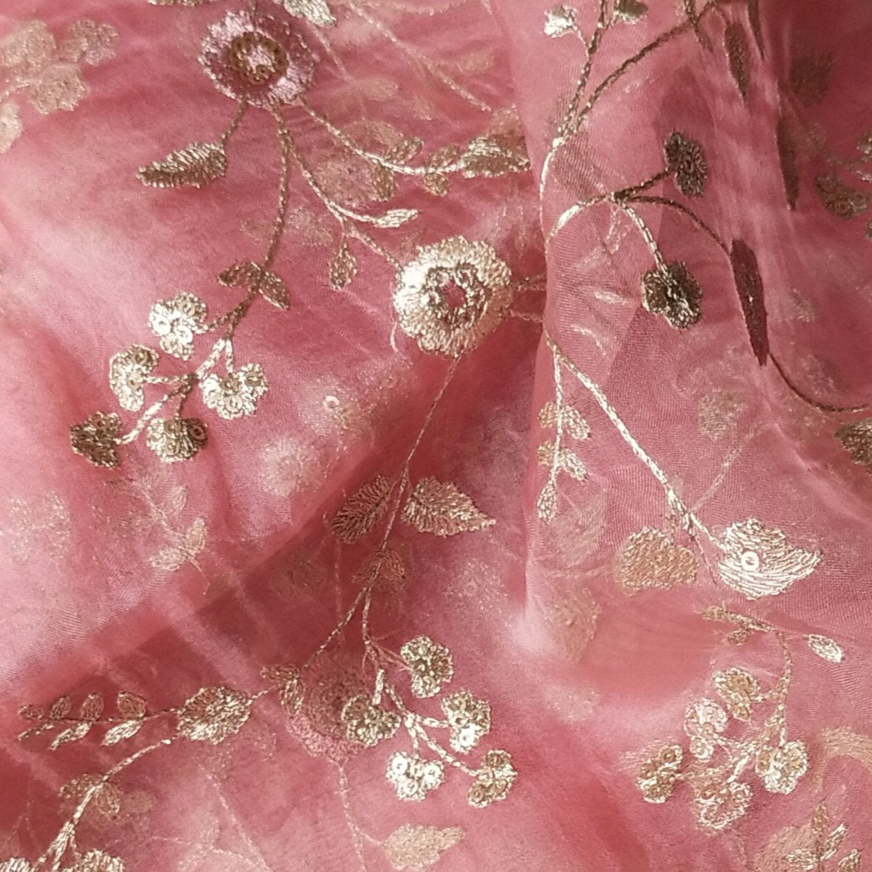 Taffy Pink Organza Embroidery Fabric