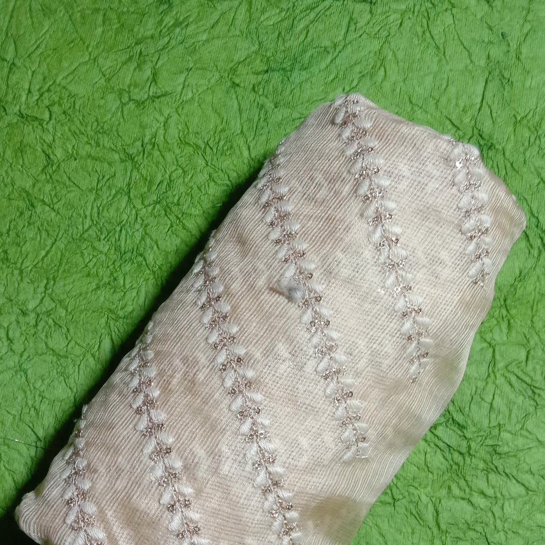 Soft Beige Kota Silk Embroidery Fabric