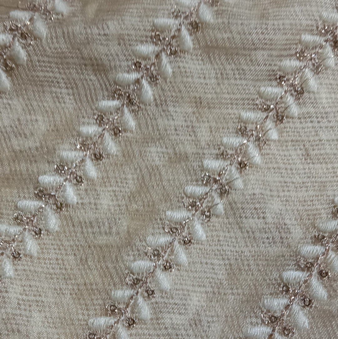 Soft Beige Kota Silk Embroidery Fabric