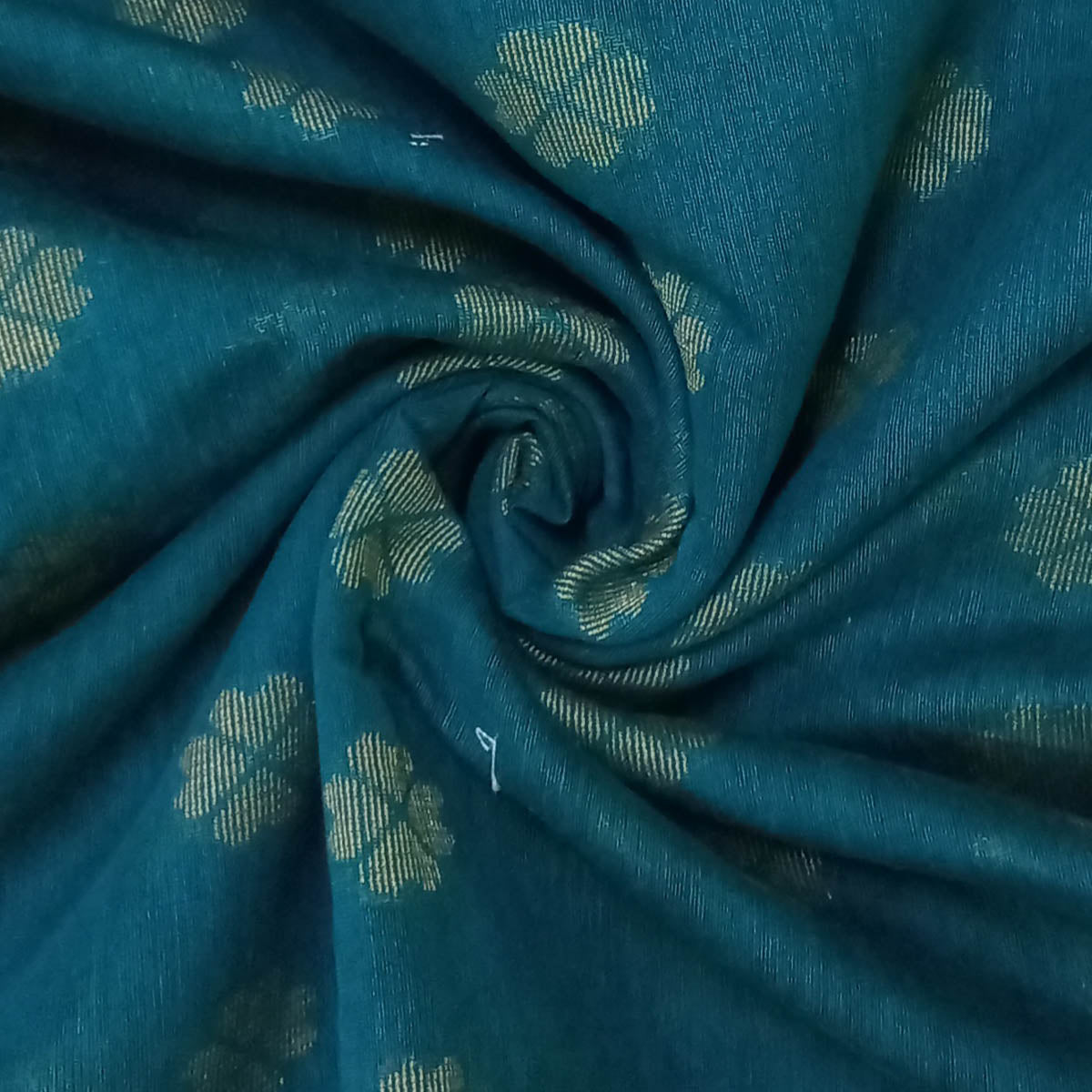 Teal Blue Color Silk Fabric With Tiny Floral Motifs