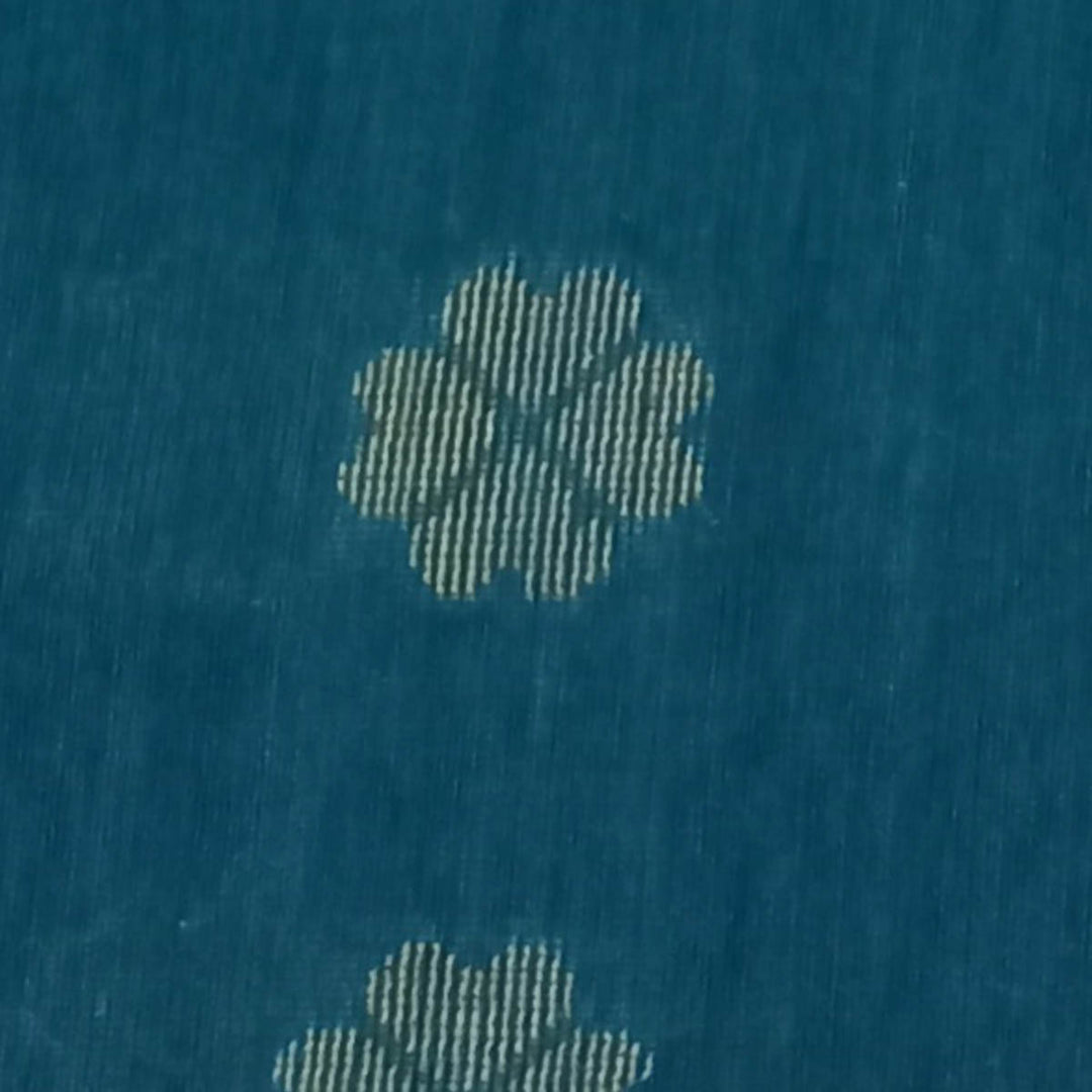 Teal Blue Color Silk Fabric With Tiny Floral Motifs