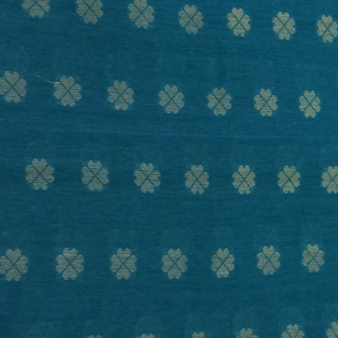 Teal Blue Color Silk Fabric With Tiny Floral Motifs