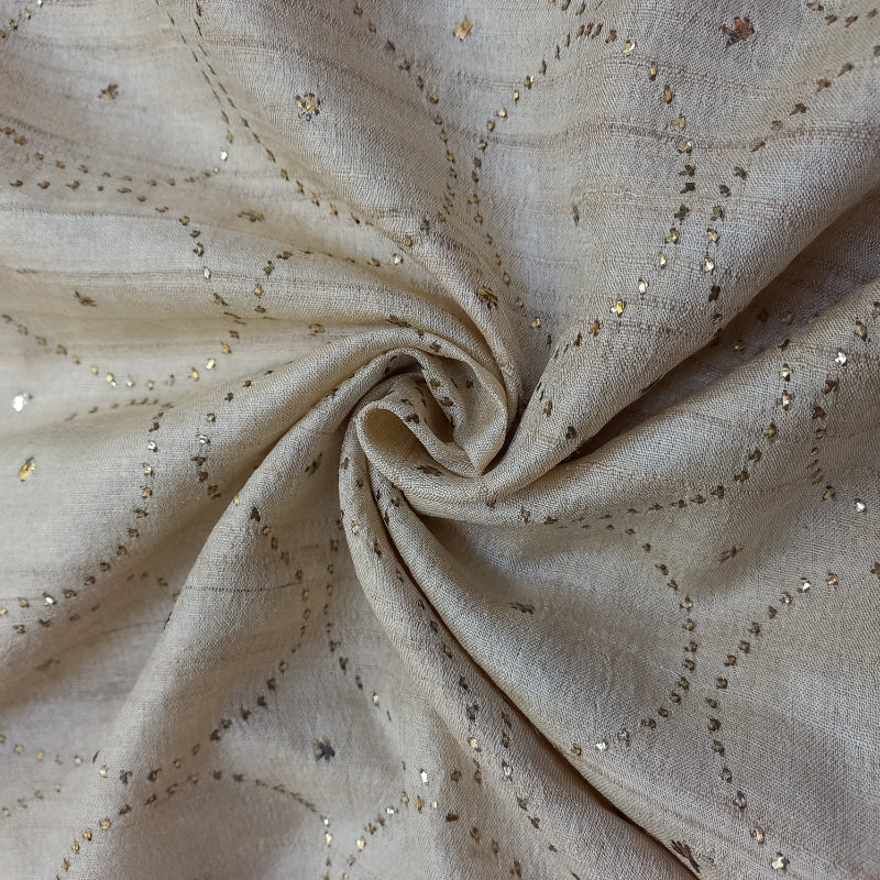 Off-White Mokaish Work Embroidered Tussar Silk Fabric